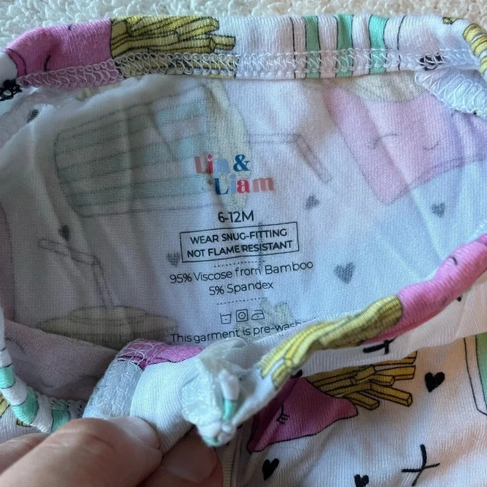 Lia & Liam pajamas, bamboo, viscose blend. 6-12 months. Fries and drink print